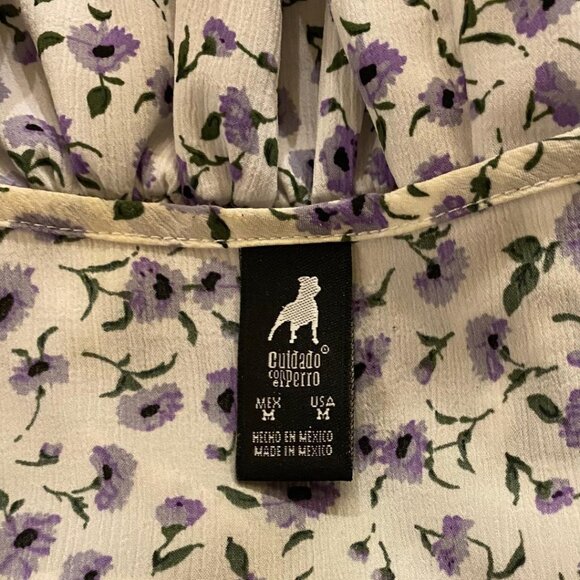 CUIDAD CON EL PERRO Top Women's Pullover Bell Sleeve Floral V-Neck Multicolor M - Picture 5 of 6